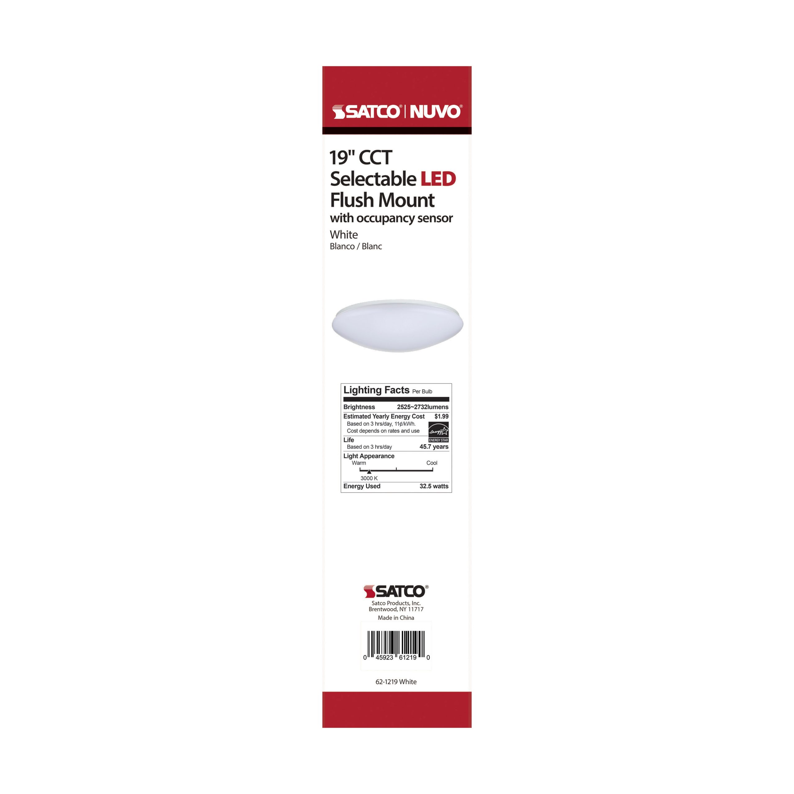 19 inch; Flush Mounted LED Fixture; CCT Selectable; Round; White ...