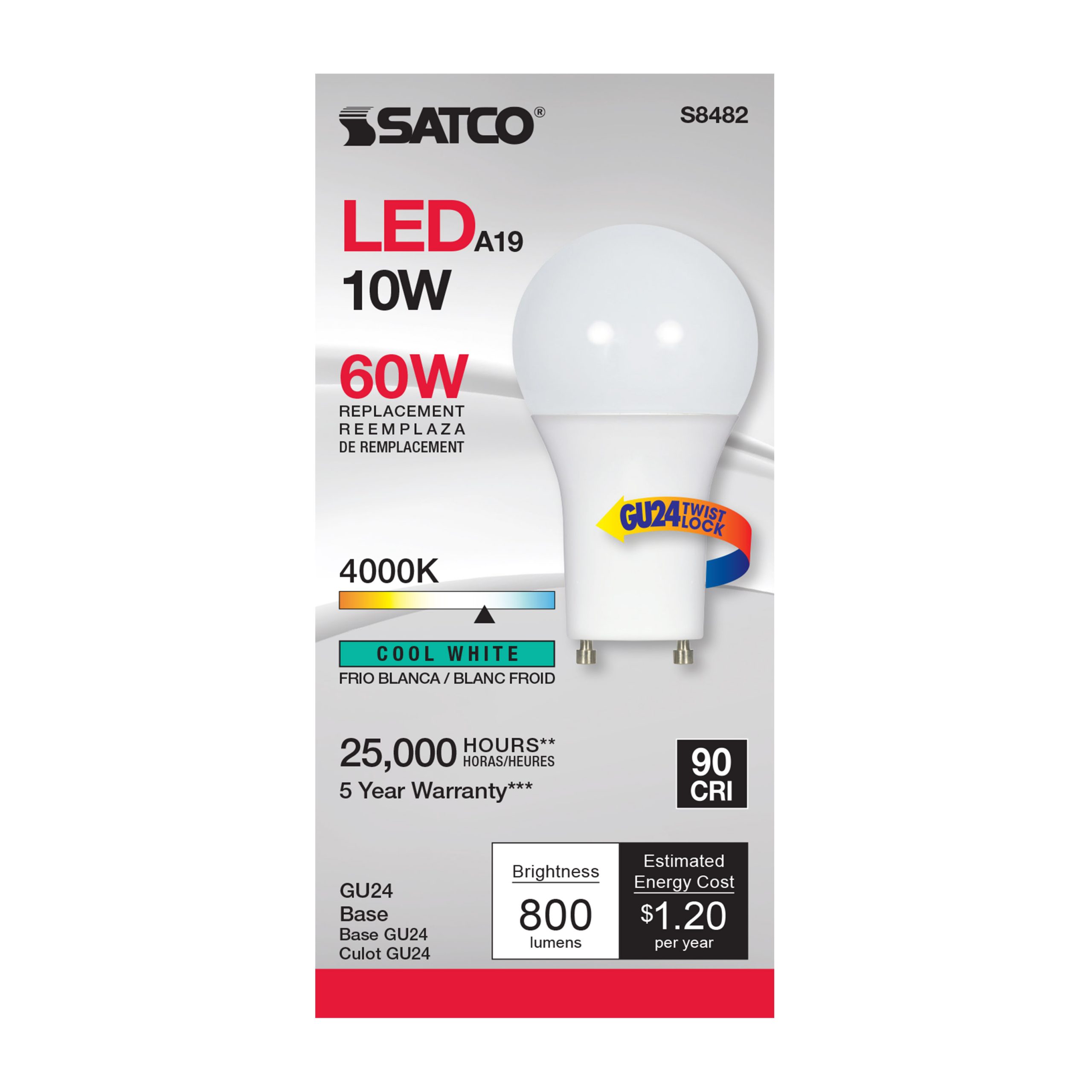 10 Watt; A19 LED; Frosted; 4000K; GU24 base; 120 Volt – www ...